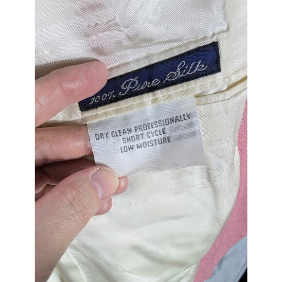 Vintage Burberry Blazer Womens Medium Pure Silk Pink Lined Jacket Preppy READ - Picture 11 of 11